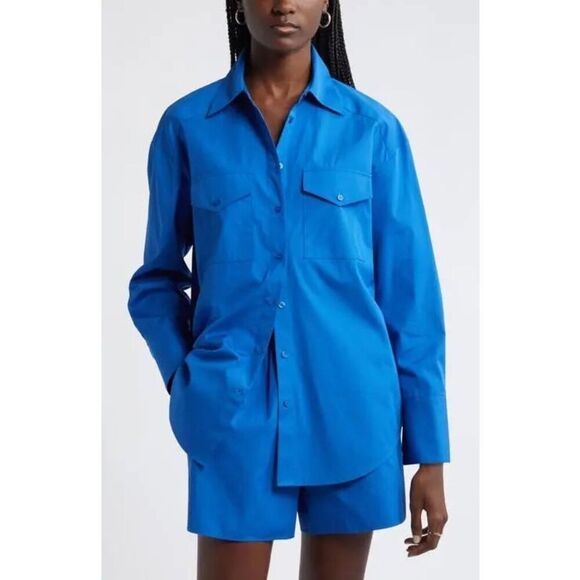 Nordstrom Poplin Two-Pocket Button-Up Shirt - Blue Marmara NEW - Picture 1 of 8